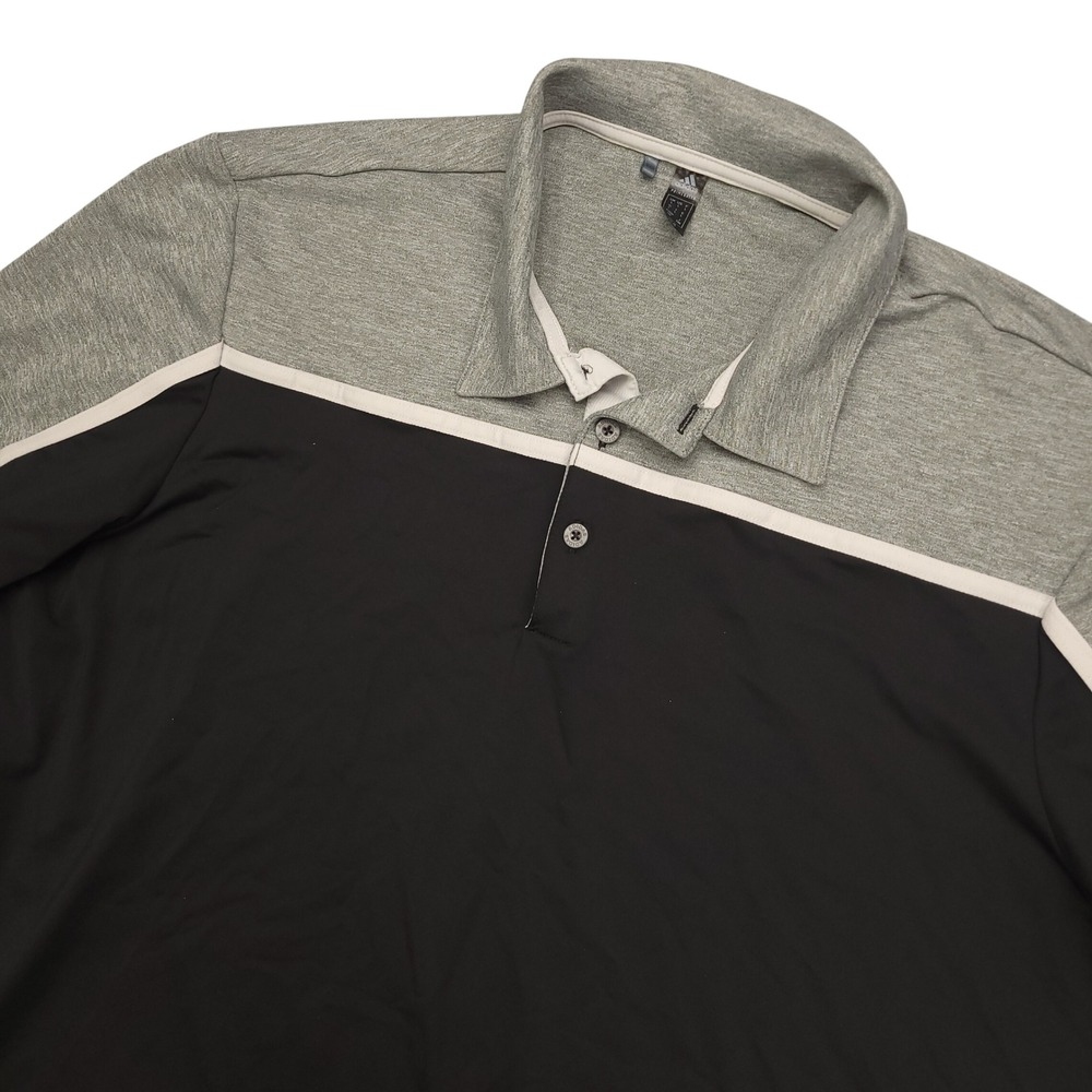 Adidas Prime Green Golf Polo Shirt Men's L Gray Black White Stripe Short Sleeve